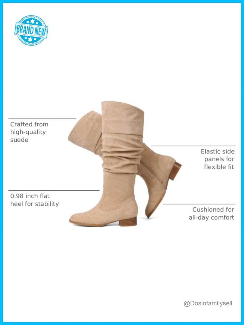 Suede Knee High Flat Slouchy Boots with Zipper - Picture 2 of 6